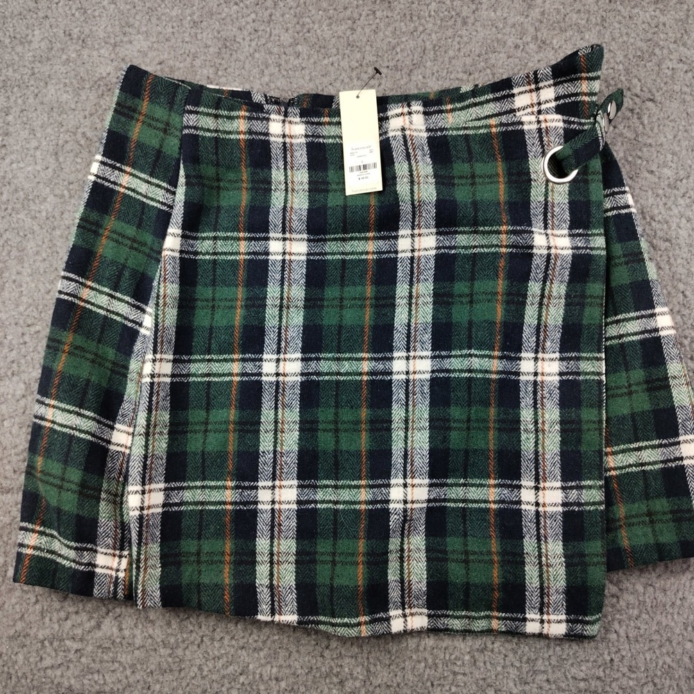 Blue Rain Skirt Flannel Sz Large Green Plaid Wrap Mini Preppy Punk Academia NWT